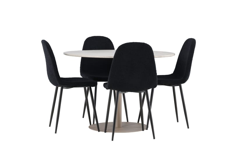 Lycke Spisegruppe 110 cm Rundt med 4 Polar stole - Beige/Sort - Møbler - Borde - Spisebordssæt