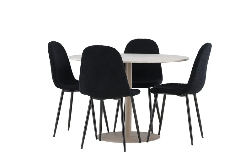 Lycke Spisegruppe 110 cm Rundt med 4 Polar stole - Beige/Sort - Møbler - Borde - Spisebordssæt