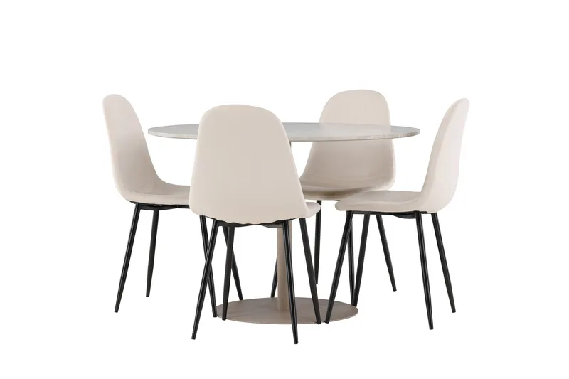 Lycke Spisegruppe 110 cm Rundt med 4 Polar stole, Beige/Beige