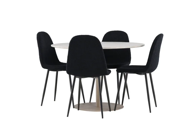 Lycke Spisegruppe 110 cm Rundt med 4 Polar stole - Beige/Sort - Møbler - Borde - Spisebordssæt