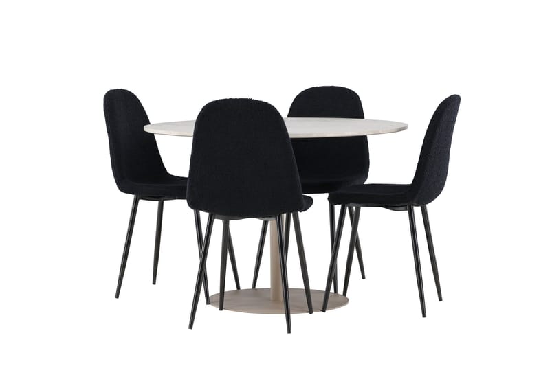 Lycke Spisegruppe 110 cm Rundt med 4 Polar stole - Beige/Sort - Møbler - Borde - Spisebordssæt