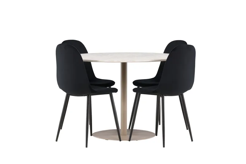Lycke Spisegruppe 110 cm Rundt med 4 Polar stole - Beige/Sort - Møbler - Borde - Spisebordssæt