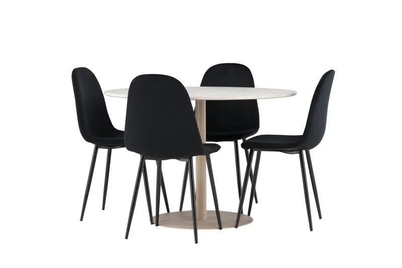 Lycke Spisegruppe 110 cm Rundt med 4 Polar stole - Beige/Sort - Møbler - Borde - Spisebordssæt