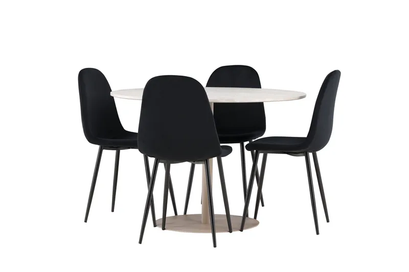 Lycke Spisegruppe 110 cm Rundt med 4 Polar stole - Beige/Sort - Møbler - Borde - Spisebordssæt