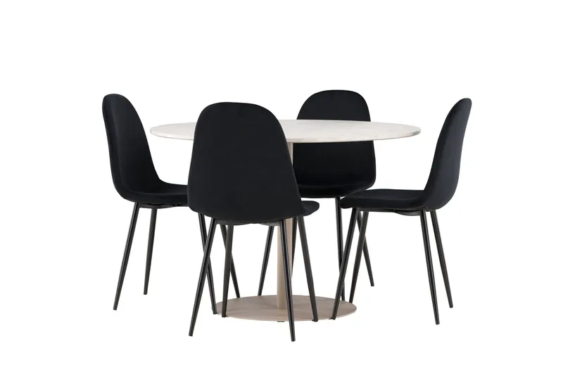 Lycke Spisegruppe 110 cm Rundt med 4 Polar stole - Beige/Sort - Møbler - Borde - Spisebordssæt
