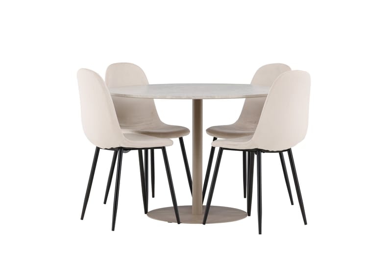 Lycke Spisegruppe 110 cm Rundt med 4 Polar stole - Beige/Beige - Møbler - Borde - Spisebordssæt