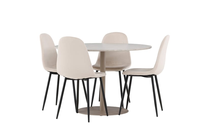 Lycke Spisegruppe 110 cm Rundt med 4 Polar stole - Beige/Beige - Møbler - Borde - Spisebordssæt