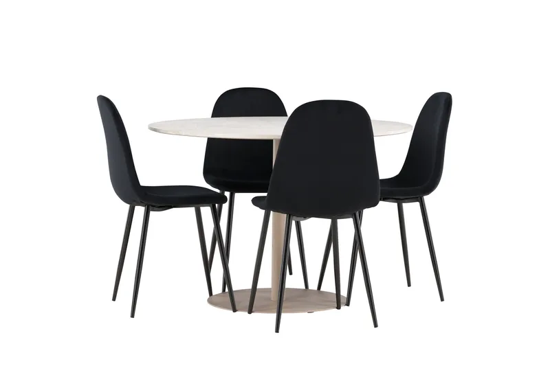 Lycke Spisegruppe 110 cm Rundt med 4 Polar stole - Beige/Sort - Møbler - Borde - Spisebordssæt