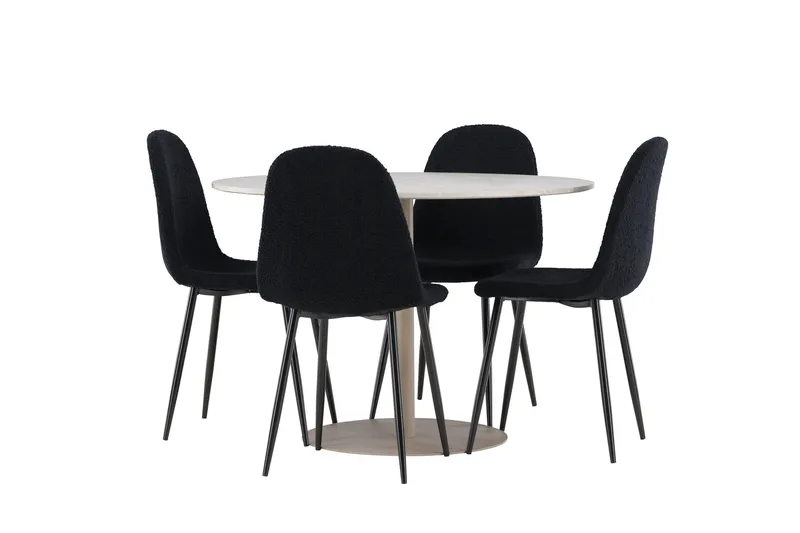 Lycke Spisegruppe 110 cm Rundt med 4 Polar stole - Beige/Sort - Møbler - Borde - Spisebordssæt