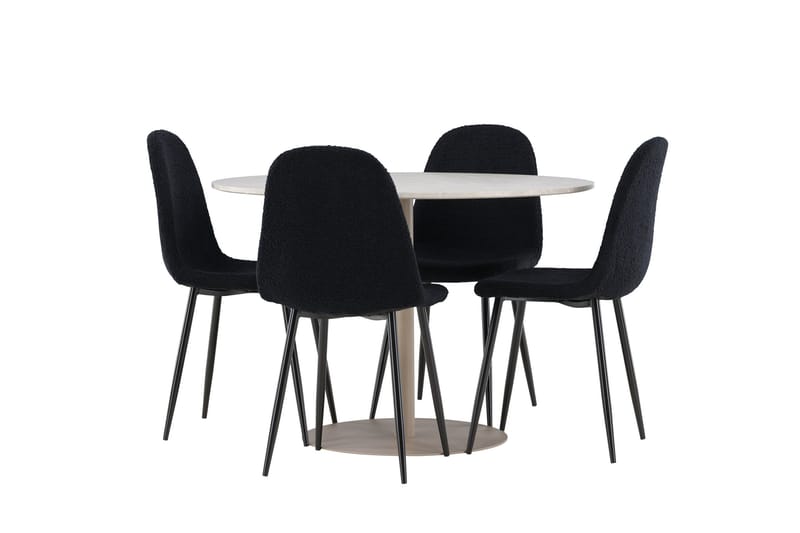 Lycke Spisegruppe 110 cm Rundt med 4 Polar stole - Beige/Sort - Møbler - Borde - Spisebordssæt