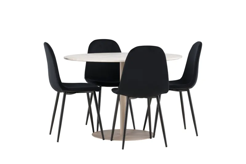 Lycke Spisegruppe 110 cm Rundt med 4 Polar stole - Beige/Sort - Møbler - Borde - Spisebordssæt