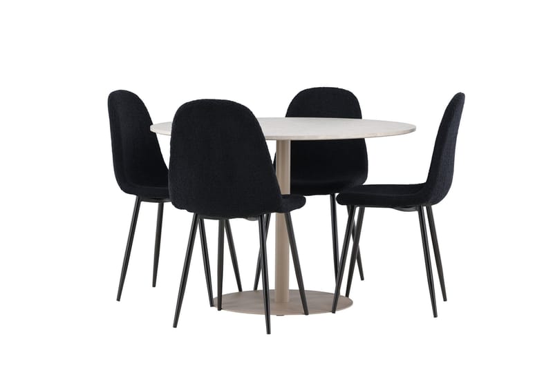 Lycke Spisegruppe 110 cm Rundt med 4 Polar stole - Beige/Sort - Møbler - Borde - Spisebordssæt
