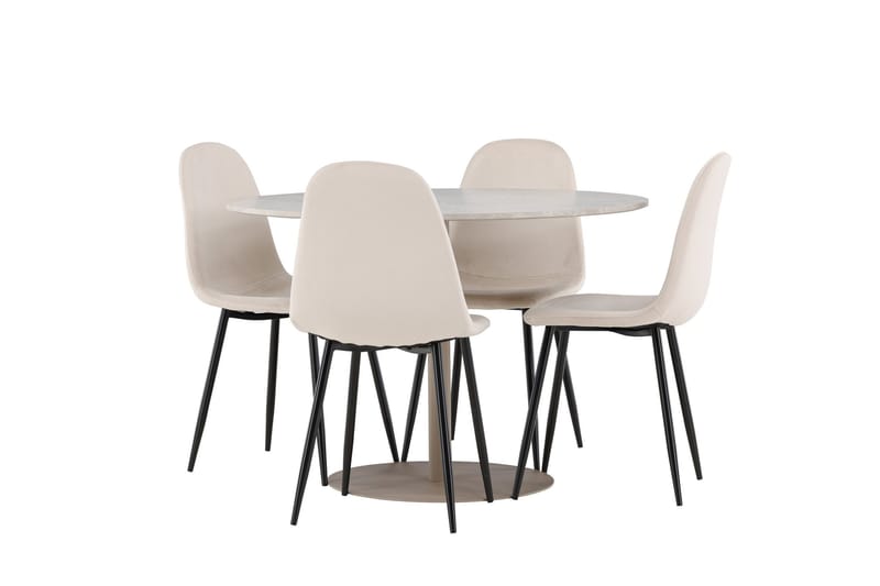 Lycke Spisegruppe 110 cm Rundt med 4 Polar stole - Beige/Beige - Møbler - Borde - Spisebordssæt