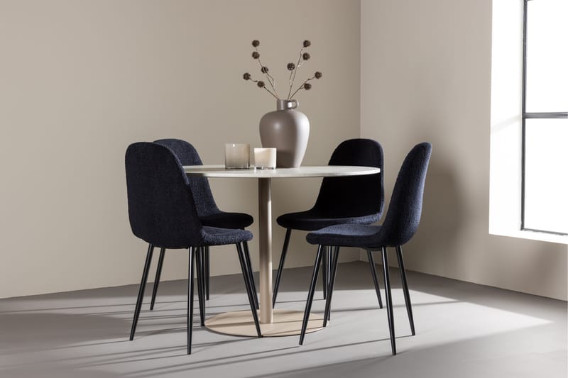 Lycke Spisegruppe 110 cm Rundt med 4 Polar stole - Beige/Sort - Møbler - Borde - Spisebordssæt