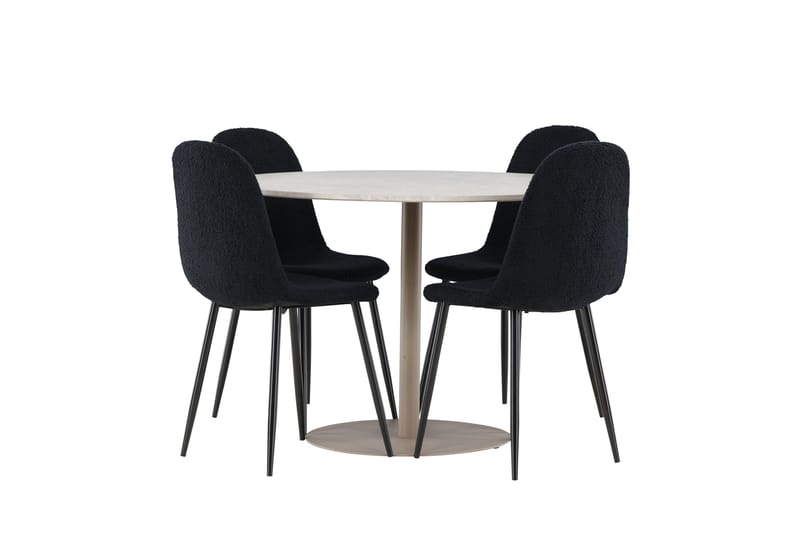Lycke Spisegruppe 110 cm Rundt med 4 Polar stole - Beige/Sort - Møbler - Borde - Spisebordssæt