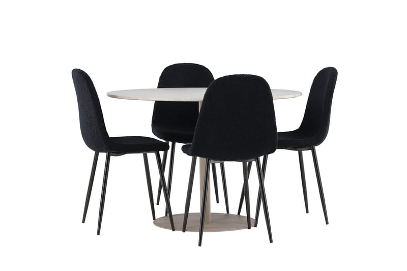 Lycke Spisegruppe 110 cm Rundt med 4 Polar stole - Beige/Sort - Møbler - Borde - Spisebordssæt