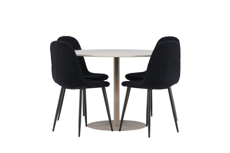 Lycke Spisegruppe 110 cm Rundt med 4 Polar stole - Beige/Sort - Møbler - Borde - Spisebordssæt