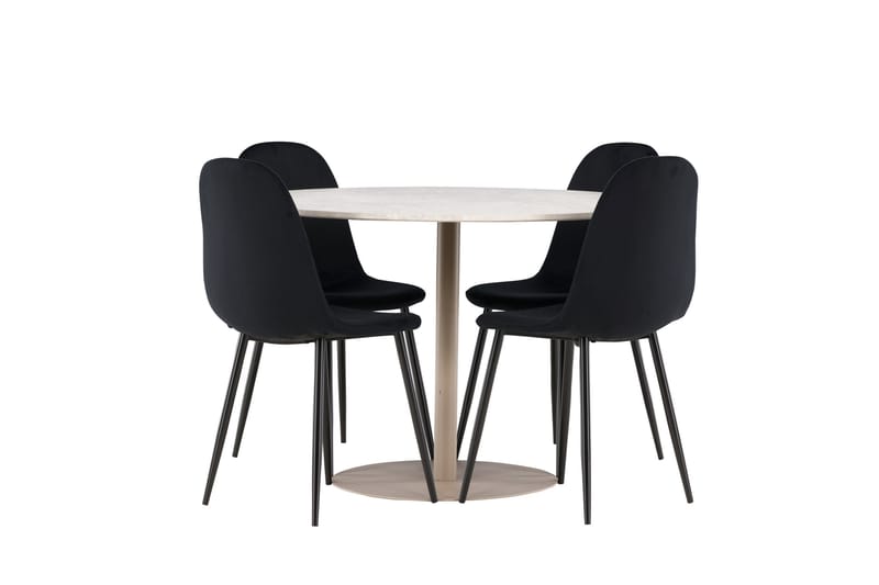 Lycke Spisegruppe 110 cm Rundt med 4 Polar stole - Beige/Sort - Møbler - Borde - Spisebordssæt