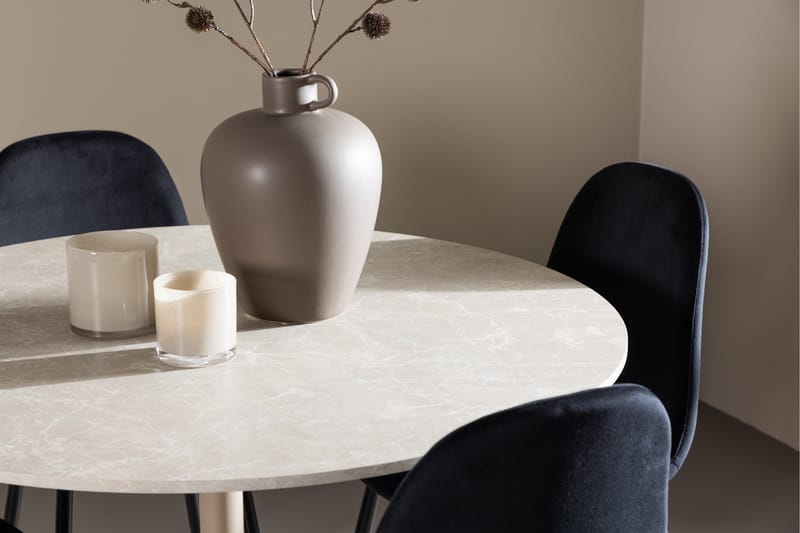 Lycke Spisegruppe 110 cm Rundt med 4 Polar stole - Beige/Sort - Møbler - Borde - Spisebordssæt