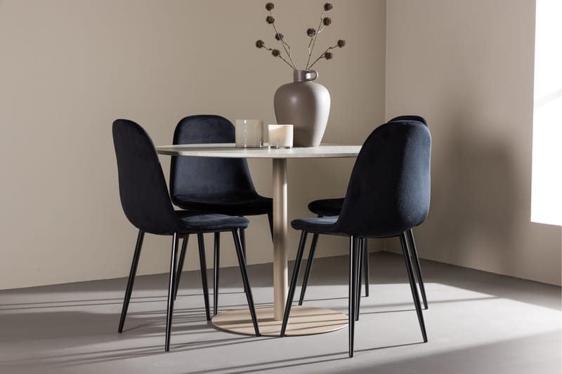 Lycke Spisegruppe 110 cm Rundt med 4 Polar stole - Beige/Sort - Møbler - Borde - Spisebordssæt