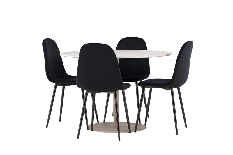 Lycke Spisegruppe 110 cm Rundt med 4 Polar stole - Beige/Sort - Møbler - Borde - Spisebordssæt