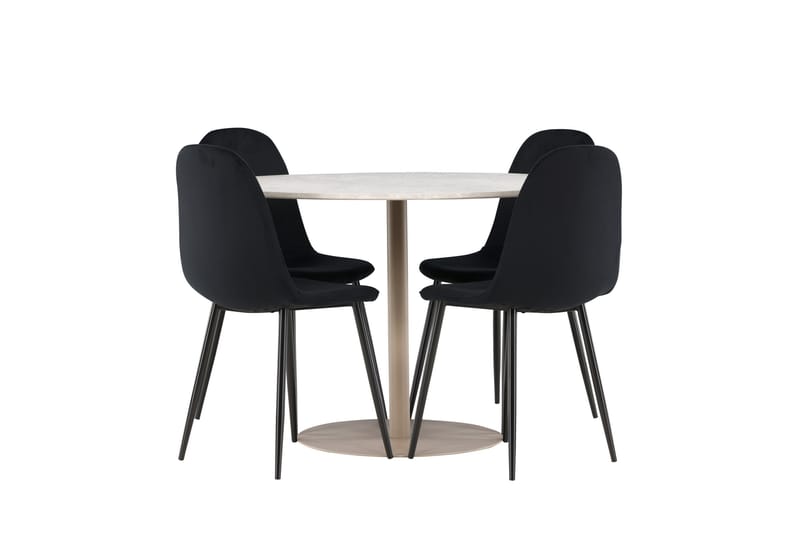 Lycke Spisegruppe 110 cm Rundt med 4 Polar stole - Beige/Sort - Møbler - Borde - Spisebordssæt