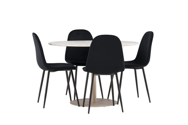 Lycke Spisegruppe 110 cm Rundt med 4 Polar stole - Beige/Sort - Møbler - Borde - Spisebordssæt