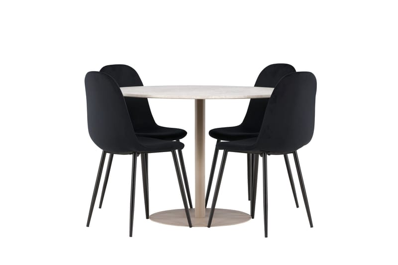 Lycke Spisegruppe 110 cm Rundt med 4 Polar stole - Beige/Sort - Møbler - Borde - Spisebordssæt