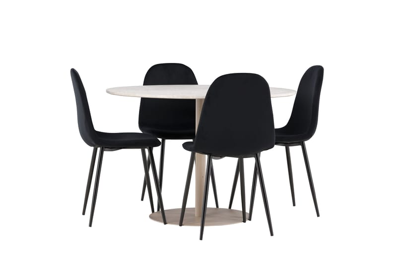 Lycke Spisegruppe 110 cm Rundt med 4 Polar stole - Beige/Sort - Møbler - Borde - Spisebordssæt