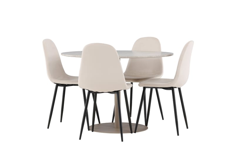 Lycke Spisegruppe 110 cm Rundt med 4 Polar stole - Beige/Beige - Møbler - Borde - Spisebordssæt