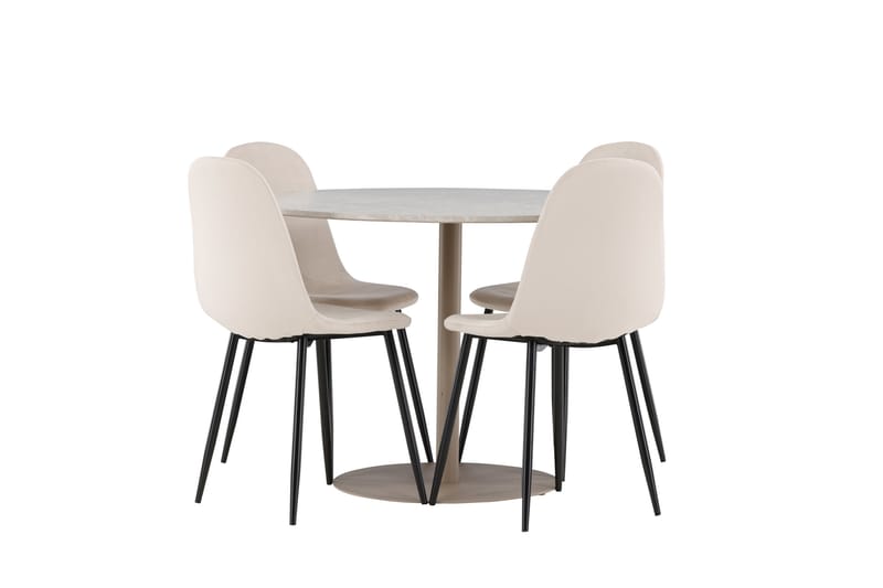 Lycke Spisegruppe 110 cm Rundt med 4 Polar stole - Beige/Beige - Møbler - Borde - Spisebordssæt