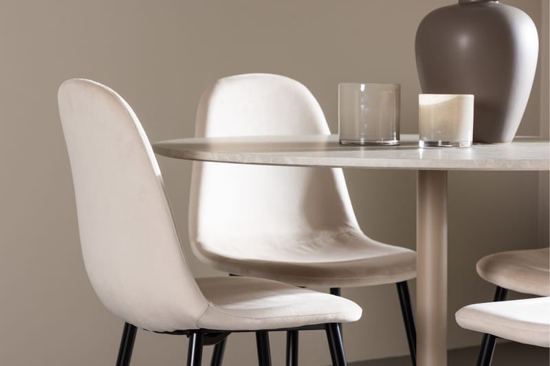 Lycke Spisegruppe 110 cm Rundt med 4 Polar stole - Beige/Beige - Møbler - Borde - Spisebordssæt
