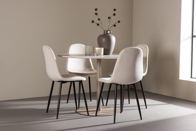 Lycke Spisegruppe 110 cm Rundt med 4 Polar stole - Beige/Beige - Møbler - Borde - Spisebordssæt
