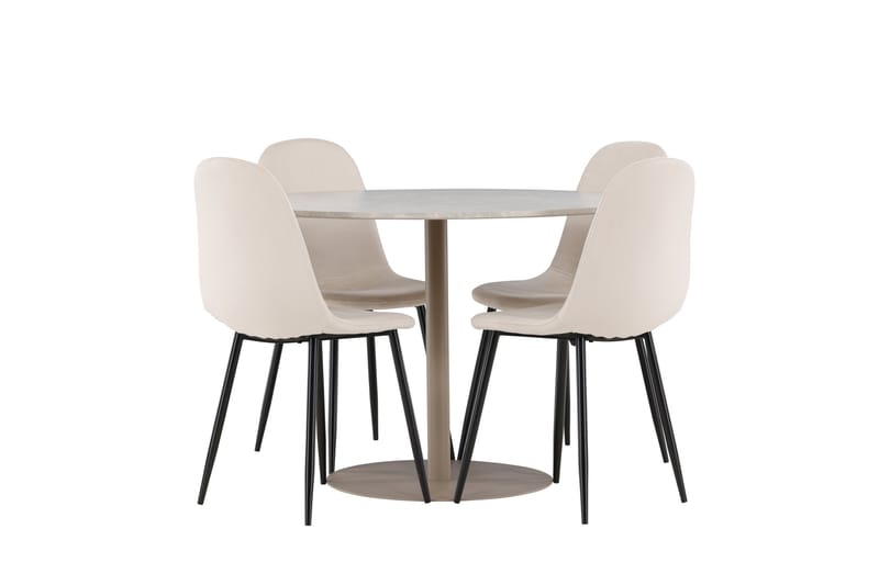 Lycke Spisegruppe 110 cm Rundt med 4 Polar stole - Beige/Beige - Møbler - Borde - Spisebordssæt