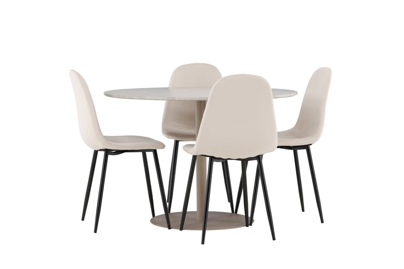 Lycke Spisegruppe 110 cm Rundt med 4 Polar stole - Beige/Beige - Møbler - Borde - Spisebordssæt