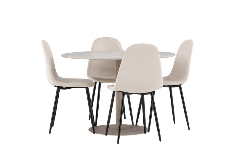 Lycke Spisegruppe 110 cm Rundt med 4 Polar stole - Beige/Beige - Møbler - Borde - Spisebordssæt