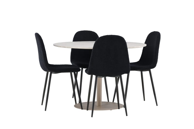 Lycke Spisegruppe 110 cm Rundt med 4 Polar stole - Beige/Sort - Møbler - Borde - Spisebordssæt