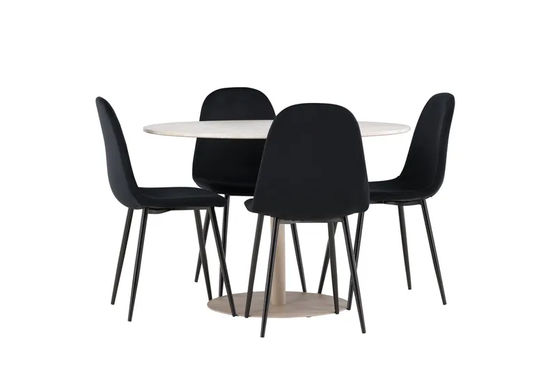 Lycke Spisegruppe 110 cm Rundt med 4 Polar stole - Beige/Sort - Møbler - Borde - Spisebordssæt