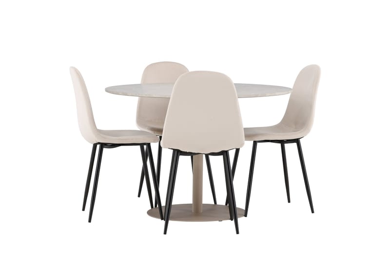 Lycke Spisegruppe 110 cm Rundt med 4 Polar stole - Beige/Beige - Møbler - Borde - Spisebordssæt