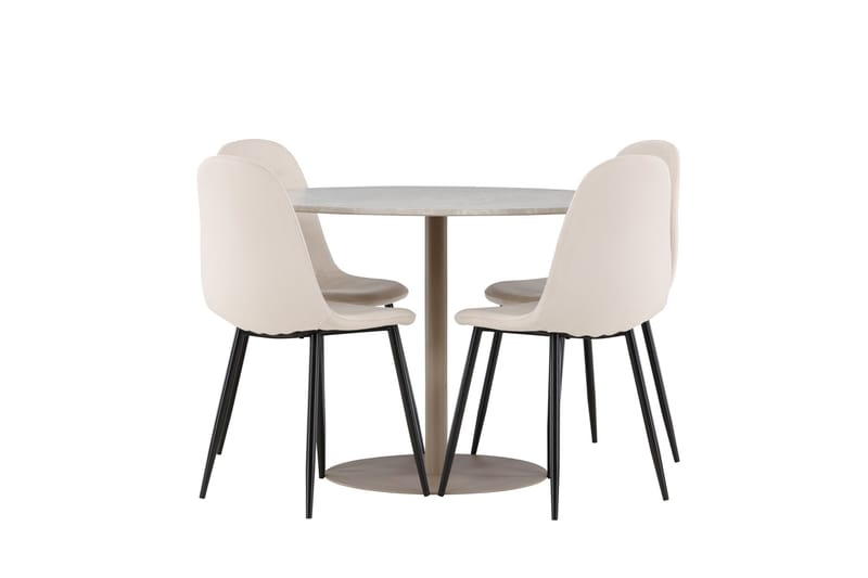 Lycke Spisegruppe 110 cm Rundt med 4 Polar stole - Beige/Beige - Møbler - Borde - Spisebordssæt