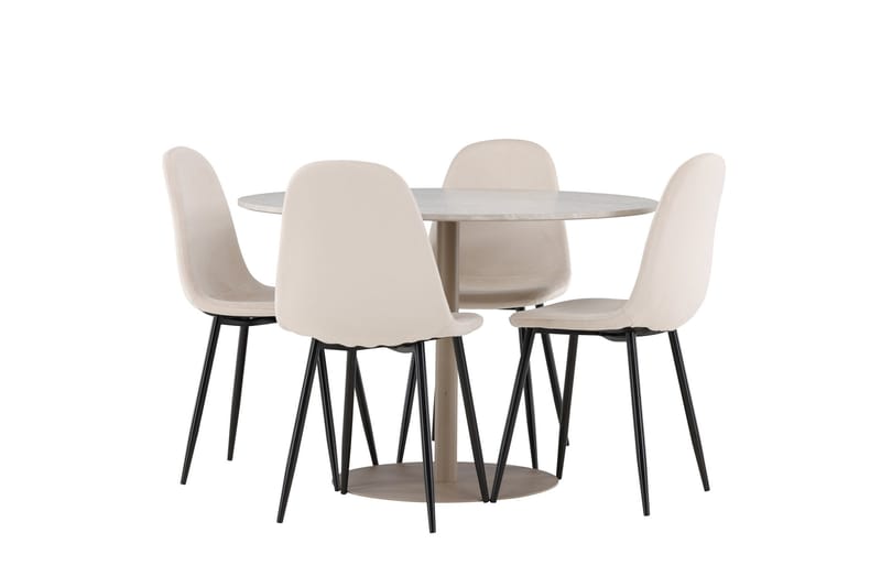 Lycke Spisegruppe 110 cm Rundt med 4 Polar stole - Beige/Beige - Møbler - Borde - Spisebordssæt