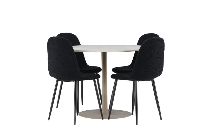 Lycke Spisegruppe 110 cm Rundt med 4 Polar stole - Beige/Sort - Møbler - Borde - Spisebordssæt