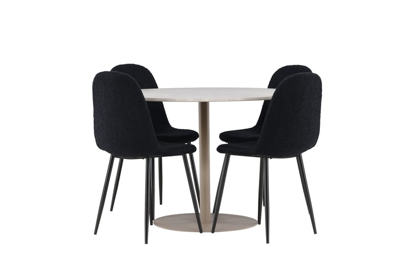 Lycke Spisegruppe 110 cm Rundt med 4 Polar stole - Beige/Sort - Møbler - Borde - Spisebordssæt