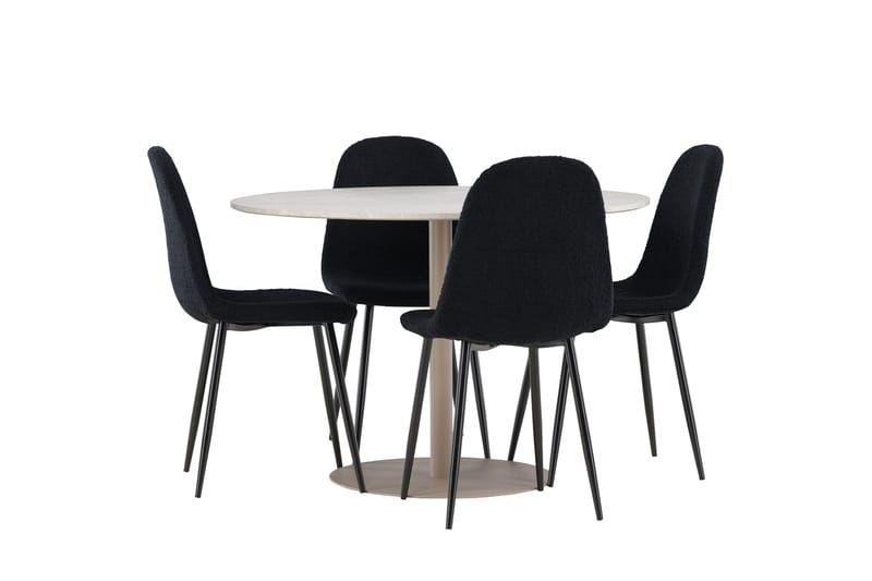 Lycke Spisegruppe 110 cm Rundt med 4 Polar stole - Beige/Sort - Møbler - Borde - Spisebordssæt