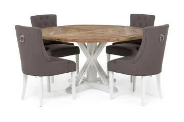 Lyon rund spisegruppe Ø150 cm med 4 Viktoria stole - Vintage Natur/Hvid/Grå - Møbler - Borde - Spisebordssæt