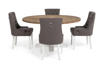 Lyon rund spisegruppe Ø150 cm med 4 Viktoria stole - Vintage Natur/Hvid/Grå - Møbler - Borde - Spisebordssæt