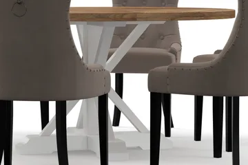 Lyon Spisebord 150 cm Rundt med 6st Viktoria Spisebordsstol - Natur/Hvid - Møbler - Borde - Spisebordssæt