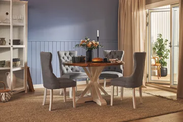 Lyon Spisebordssæt 120 cm Rundt inkl. 4 Bergviken Stole - Brun/Hvid - Møbler - Borde - Spisebordssæt