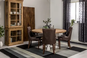 Lyon Spisebordssæt 150 cm Rundt med 4 Tuva Lænestole - Vintage Elm/Hvid/Brun PU - Møbler - Borde - Spisebordssæt