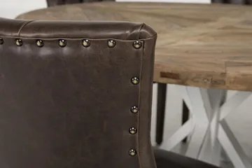 Lyon Spisebordssæt 150 cm Rundt med 6 Tuva Lænestole - Vintage Elm/Hvid/Brun PU - Møbler - Borde - Spisebordssæt